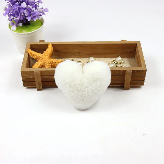 Picture of Polyester & Acrylic Pom Pom Balls White Heart 10cm x 8cm, 1 Piece