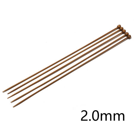 Imagen de (US0 2.0mm) Bambú Solo Punta Agujas de tejer Marrón 25cm longitud, 5 Unidades
