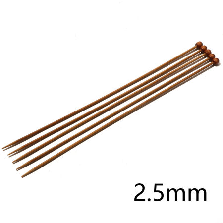 Imagen de 2.5mm Bambú Solo Punta Agujas de tejer Marrón 25cm longitud, 5 Unidades