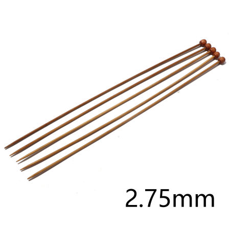 Imagen de (US2 2.75mm) Bambú Solo Punta Agujas de tejer Marrón 25cm longitud, 5 Unidades