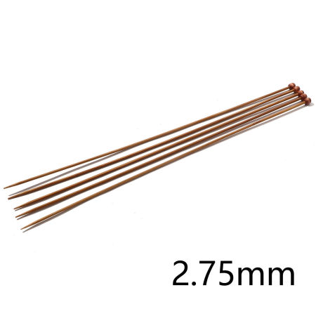 Imagen de (US2 2.75mm) Bambú Solo Punta Agujas de tejer Marrón 35cm longitud, 5 Unidades