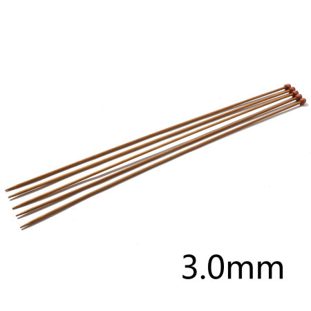 Imagen de 3mm Bambú Solo Punta Agujas de tejer Marrón 35cm longitud, 5 Unidades