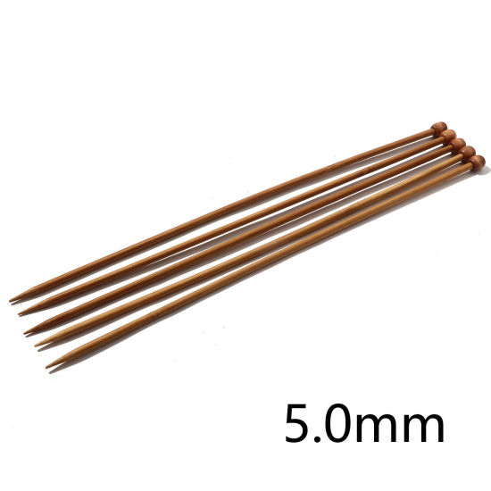 Picture of (US8 5.0mm) Natural Bamboo Single Pointed Knitting Needles Brown 35cm(13 6/8") long, 5 PCs