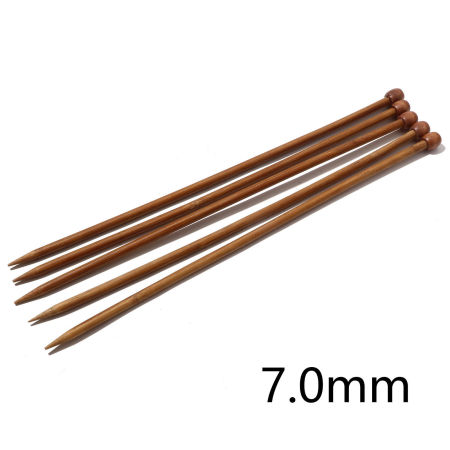Imagen de 7mm Bambú Solo Punta Agujas de tejer Marrón 35cm longitud, 5 Unidades