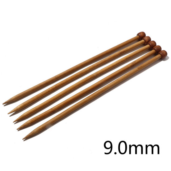 Picture of (US13 9.0mm) Natural Bamboo Single Pointed Knitting Needles Brown 35cm(13 6/8") long, 5 PCs