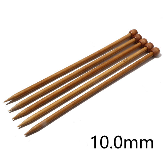 Picture of (US15 10.0mm) Natural Bamboo Single Pointed Knitting Needles Brown 35cm(13 6/8") long, 5 PCs