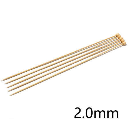 Imagen de (US0 2.0mm) Bambú Solo Punta Agujas de tejer Natural 25cm longitud, 5 Unidades