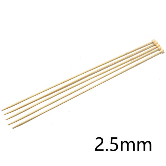 Image de 2.5mm Aiguilles à Tricoter Unique Point en Bambou Couleur Naturelle 35cm long, 5 Pièces