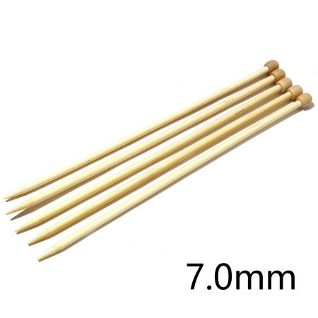 Imagen de 7mm Bambú Solo Punta Agujas de tejer Natural 35cm longitud, 5 Unidades