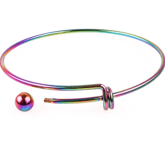 Picture of 1 Piece Vacuum Plating 304 Stainless Steel Expandable Bangles Bracelets Round Multicolor With Removable Ball End Cap 22cm(8 5/8") long