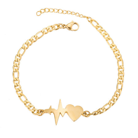 Bild von 304 Edelstahl Stilvoll 3:1 Figarokette Kette Armband Vergoldet Medizinisches Elektrokardiogramm 16cm lang, 1 Strang