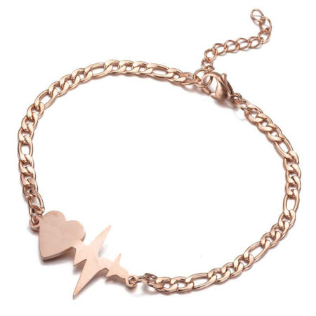 Bild von 304 Edelstahl Stilvoll 3:1 Figarokette Kette Armband Rosegold Medizinisches Elektrokardiogramm 16cm lang, 1 Strang