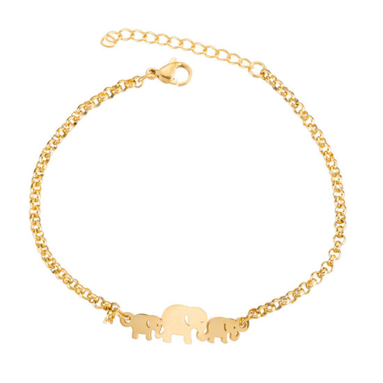 Picture of 304 Stainless Steel Stylish Rolo Chain Bracelets Gold Plated Elephant 16cm(6 2/8") long, 1 Piece