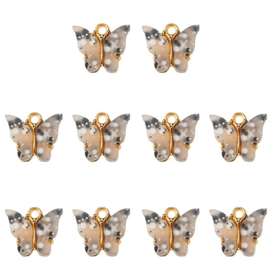Immagine di Lega di Zinca + Acrilato Charms Farfalla Oro Placcato Nero Paillettes 14mm x 12mm , 10 Pz