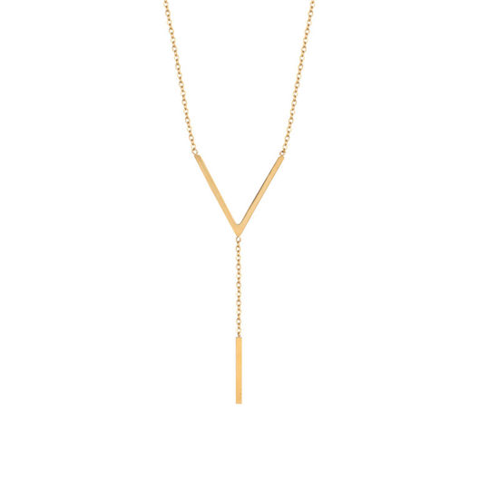 Picture of Titanium Steel Ins Style Link Cable Chain Necklace 18K Gold Plated V Shape Tassel 41cm(16 1/8") long, 1 Piece