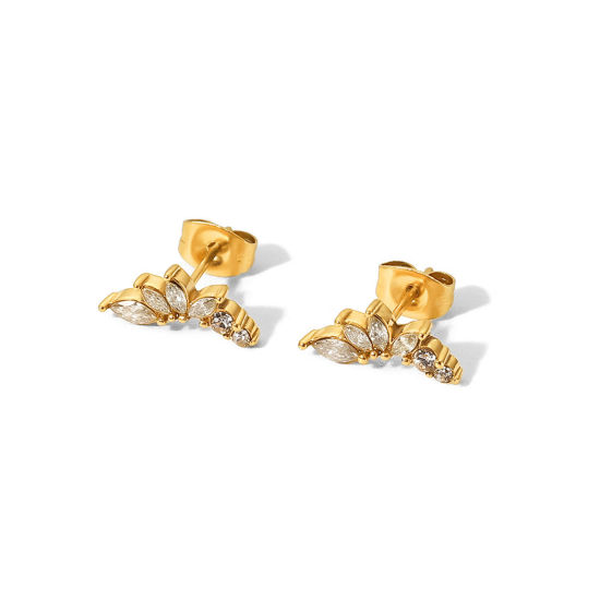 Imagen de 1 Par Enchapado al Vacío 304 Acero Inoxidable Estilo Ins Pendientes 18K Oro lleno Flor Transparente Rhinestone 1.4cm x 0.6cm