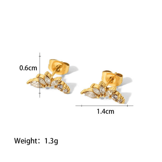 Imagen de 1 Par Enchapado al Vacío 304 Acero Inoxidable Estilo Ins Pendientes 18K Oro lleno Flor Transparente Rhinestone 1.4cm x 0.6cm