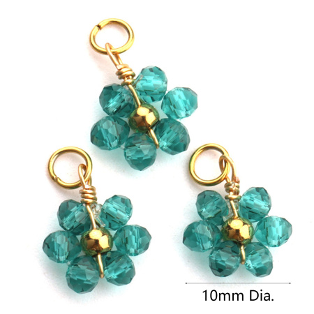 Image de Breloques en 304 Acier Inoxydable & Verre Fait à la Main Fleur Doré Vert 10mm Dia., 3 Pcs