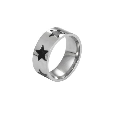 Image de Bagues Hip-Hop Non Ajustable Argent Mat Noir Émail Etoile 18mm (Taille d'US 7.75), 1 Pièce