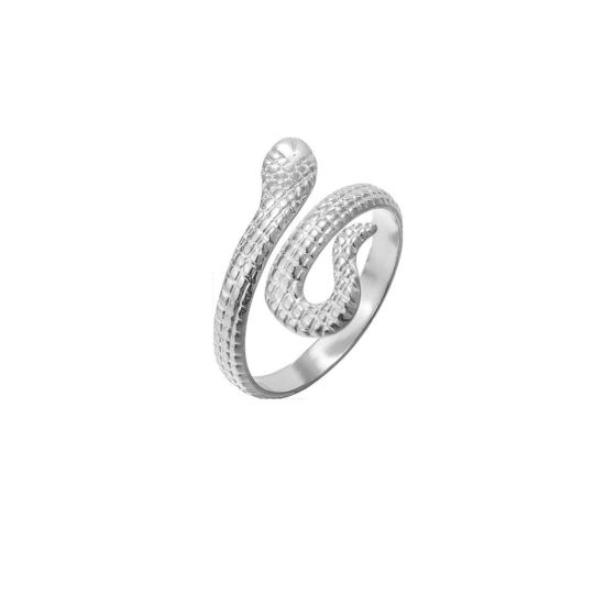 Imagen de 304 Acero Inoxidable Elegante Abierto Ajustable Anillos Tono de Plata Serpiente 20mm x 20mm, 1 Unidad