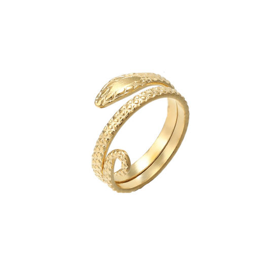 Imagen de 304 Acero Inoxidable Elegante Abierto Ajustable Anillos Chapado en Oro Serpiente 20mm x 20mm, 1 Unidad