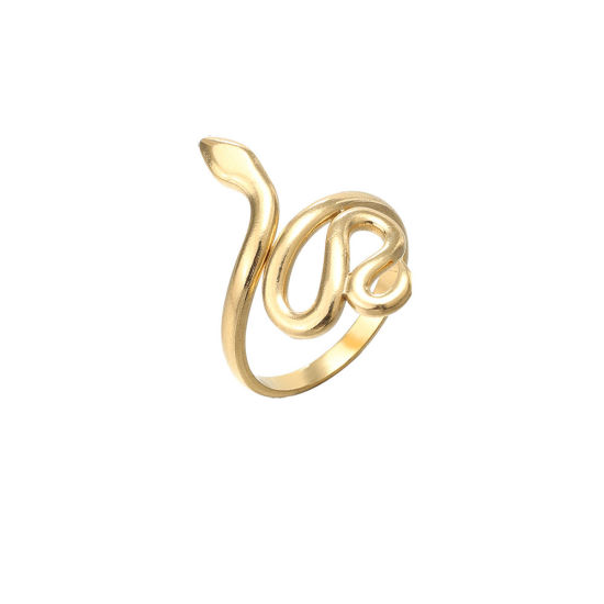 Imagen de 304 Acero Inoxidable Elegante Abierto Ajustable Anillos Chapado en Oro Serpiente 25mm x 12mm, 1 Unidad