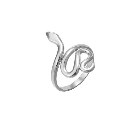 Imagen de 304 Acero Inoxidable Elegante Abierto Ajustable Anillos Tono de Plata Serpiente 25mm x 12mm, 1 Unidad