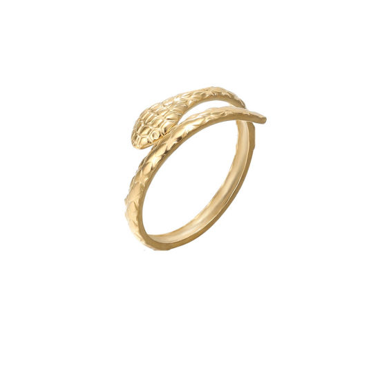 Imagen de 304 Acero Inoxidable Elegante Abierto Ajustable Anillos Chapado en Oro Serpiente 20mm x 8mm, 1 Unidad