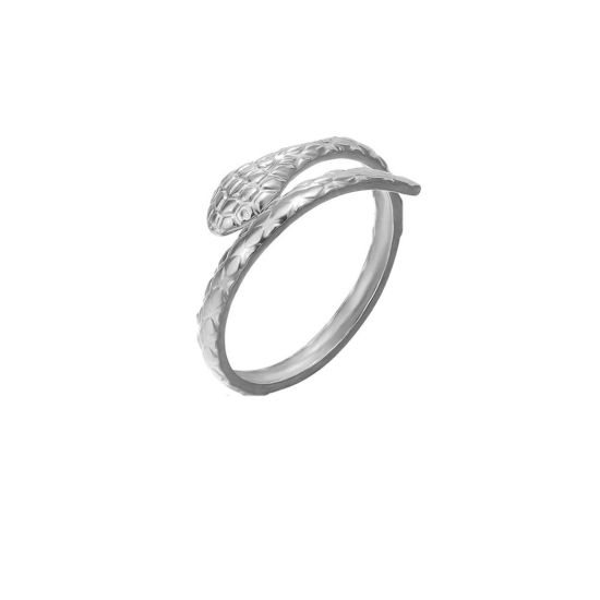 Imagen de 304 Acero Inoxidable Elegante Abierto Ajustable Anillos Tono de Plata Serpiente 20mm x 8mm, 1 Unidad