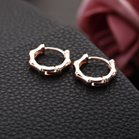 Picture of Brass Hoop Earrings Rose Gold Round Bamboo 3cm Dia., 1 Pair                                                                                                                                                                                                   