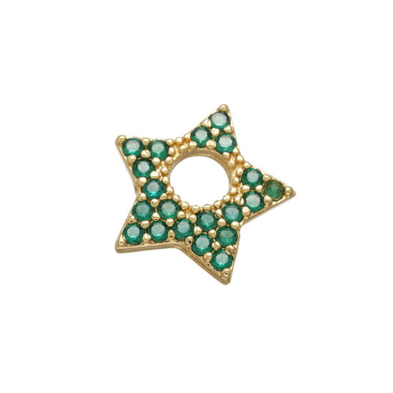 Immagine di 1 Pz Ottone Galassia Ciondoli Stella a Cinque Punte Placcato Oro 18K Micro Spianare Verde Cubic Zirconiae 13mm x 12mm