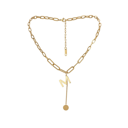 Picture of Titanium Steel Ins Style Link Cable Chain Necklace Gold Plated Butterfly Animal Initial Alphabet/ Capital Letter Message " M " 45cm(17 6/8") long, 1 Piece