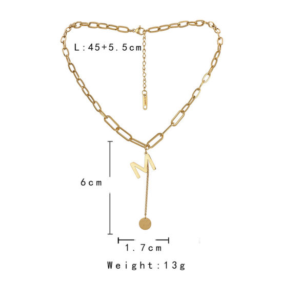 Immagine di Acciaio al titanio Stile Ins Cavo Catena Collana Oro Placcato Farfalla Lettera Maiuscola Messaggio " M " 45cm Lunghezza, 1 Pz