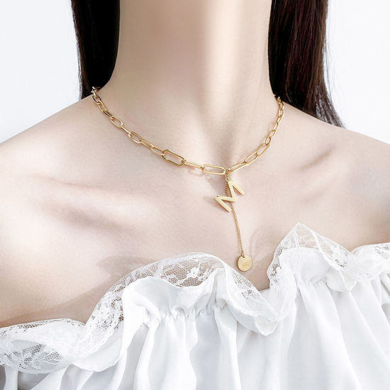 Immagine di Acciaio al titanio Stile Ins Cavo Catena Collana Oro Placcato Farfalla Lettera Maiuscola Messaggio " M " 45cm Lunghezza, 1 Pz