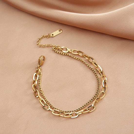 Immagine di 304 Acciaio Inossidabile Elegante Catena Multistrato Collana Oro Placcato 17cm Lunghezza, 1 Pz