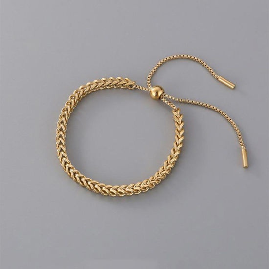Imagen de 304 Acero Inoxidable Elegante Cadena Cola de Ratón Ajustable Slider/ Slide Pulsera Chapado en Oro 27cm longitud, 1 Unidad