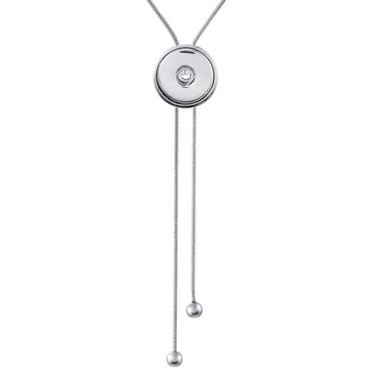 Picture of Zinc Based Alloy Snap Button Bolo Tie Necklace Fit 18mm/20mm Snap Buttons Round Silver Tone 63cm(24 6/8") long, Hole Size: 6mm( 2/8"), 1 Piece