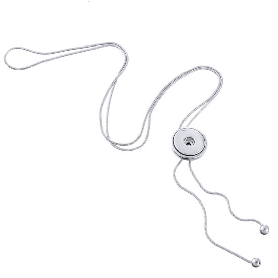 Picture of Zinc Based Alloy Snap Button Bolo Tie Necklace Fit 18mm/20mm Snap Buttons Round Silver Tone 63cm(24 6/8") long, Hole Size: 6mm( 2/8"), 1 Piece