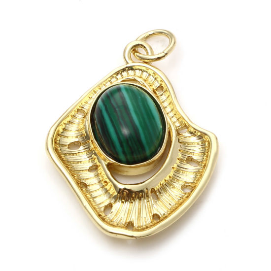 Изображение Латунь Подвески Бесформенный 18K настоящее золото с покрытием Зеленый Имитация малахита 28мм x 18мм, 1 ШТ