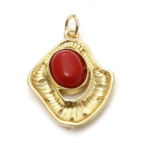Изображение Латунь Подвески Бесформенный 18K настоящее золото с покрытием Красный Искусственный Агат 28мм x 18мм, 1 ШТ