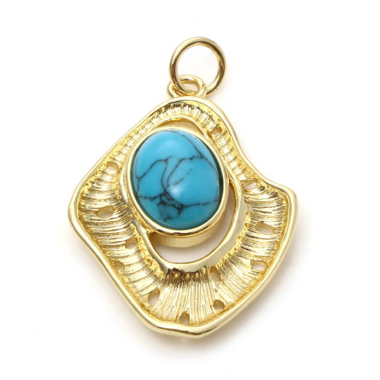 Изображение Латунь Подвески Бесформенный 18K настоящее золото с покрытием Синий Искусственный Говлит 28мм x 18мм, 1 ШТ