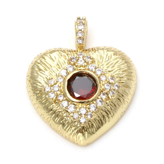 Изображение Латунь Бижутерия усыпанная мелким фианит Подвески Сердце 18K настоящее золото с покрытием Прозрачный & Красный Искусственный Циркон 21мм x 18мм, 1 ШТ