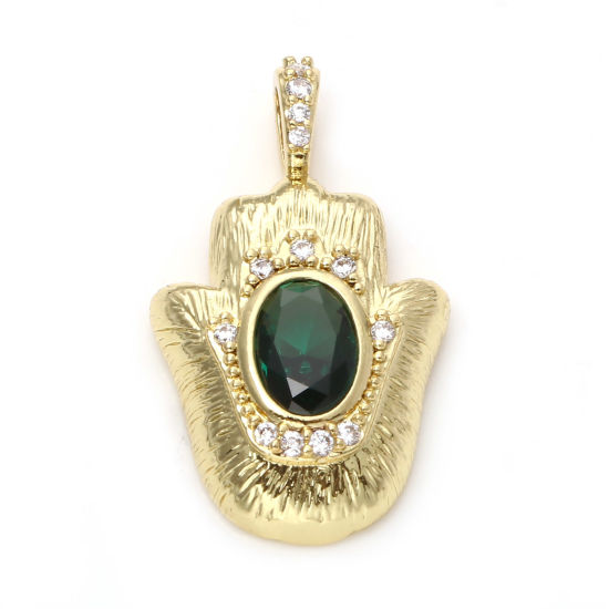 Изображение Латунь Бижутерия усыпанная мелким фианит Подвески Ладонь 18K настоящее золото с покрытием Прозрачный Искусственный Циркон 24мм x 14мм, 1 ШТ