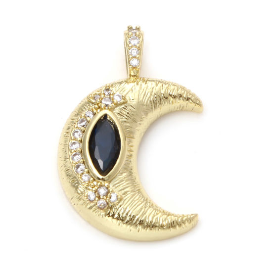 Изображение Латунь Бижутерия усыпанная мелким фианит Подвески Луна половина 18K настоящее золото с покрытием Прозрачный & Синий Искусственный Циркон 23мм x 15мм, 1 ШТ