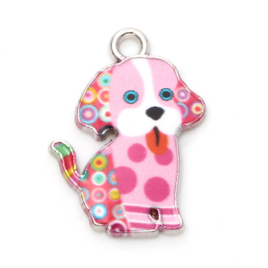 Imagen de Zamak Colgantes Charms Perro Tono de Plata Rosado Esmalte 22mm x 16mm, 20 Unidades