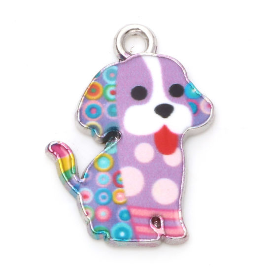 Imagen de Zamak Colgantes Charms Perro Tono de Plata Púrpura Esmalte 22mm x 16mm, 20 Unidades