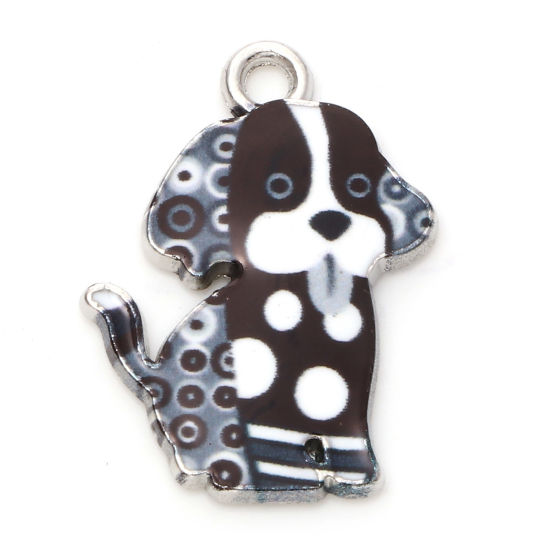 Imagen de Zamak Colgantes Charms Perro Tono de Plata Negro Esmalte 22mm x 16mm, 20 Unidades