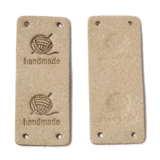 Picture of PU Leather Label Tags Rectangle Light Green " Handmade " 5cm x 2cm , 10 PCs