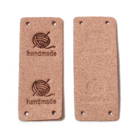 Image de Étiquettes en PU Rectangle Kaki " Handmade " 5cm x 2cm, 10 Pcs