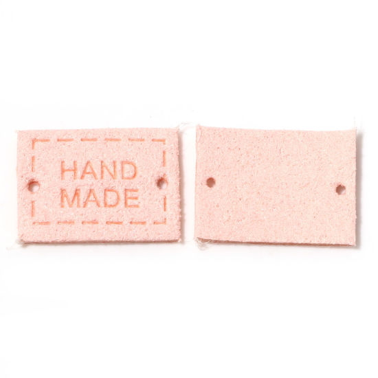 Picture of PU Leather Label Tags Rectangle Pink " Handmade " 20mm x 15mm , 20 PCs